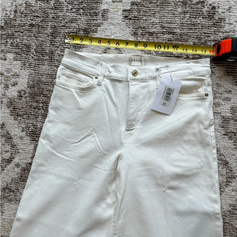 Frame Le Palazzo Crop Wide Leg White Denim Jean - Picture 7 of 10